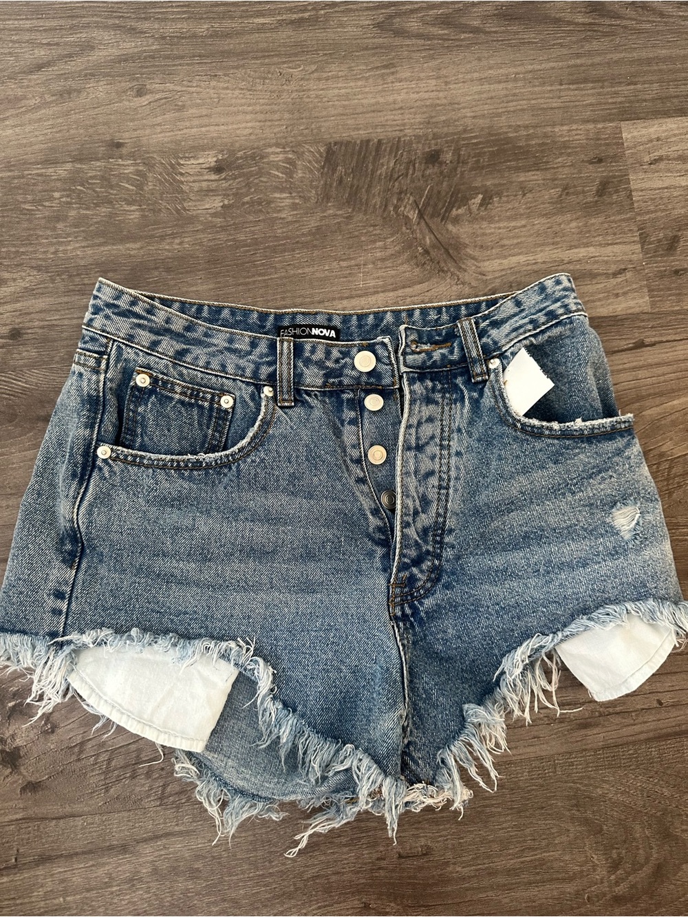 Raw-Hem High Waist Denim Shorts - Medium Blue